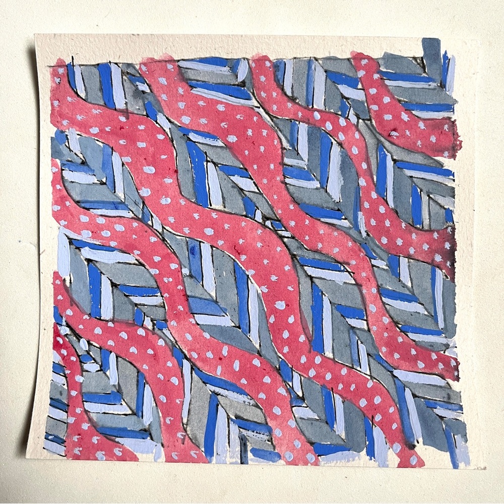 Dynamic Red and Blue Geometric Art Painting- Artist designed & painted. New.